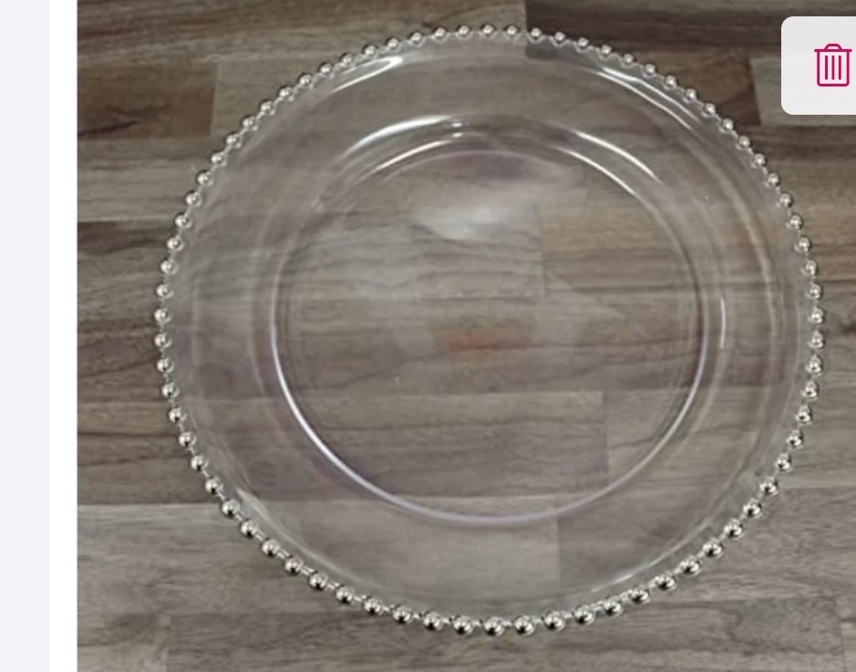 SILVER RIM BEADS CLEAR ACRYLIC CHARGER PLATES | PKLux Party Rentals