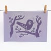 Blackbird - A5 BLOCK PRINT - LILAC PAPER