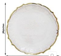 Image 1 of CLEAR GLASS GOLD FLOWER RIM CHARGER PLATES 14 inches 