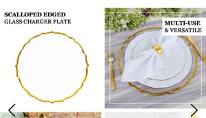 Image of CLEAR GLASS GOLD FLOWER RIM CHARGER PLATES 14 inches 