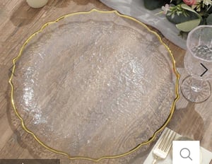 Image of CLEAR GLASS GOLD FLOWER RIM CHARGER PLATES 14 inches 