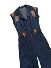 70s denim and calico zip up jumpsuit