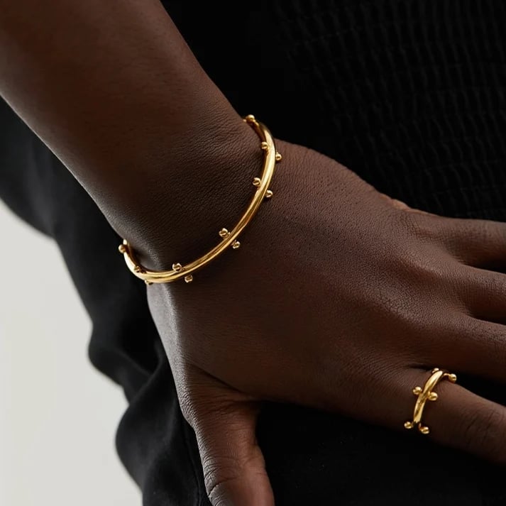Image of RHAINA GOLD CUFF BRACELET AND RING SET