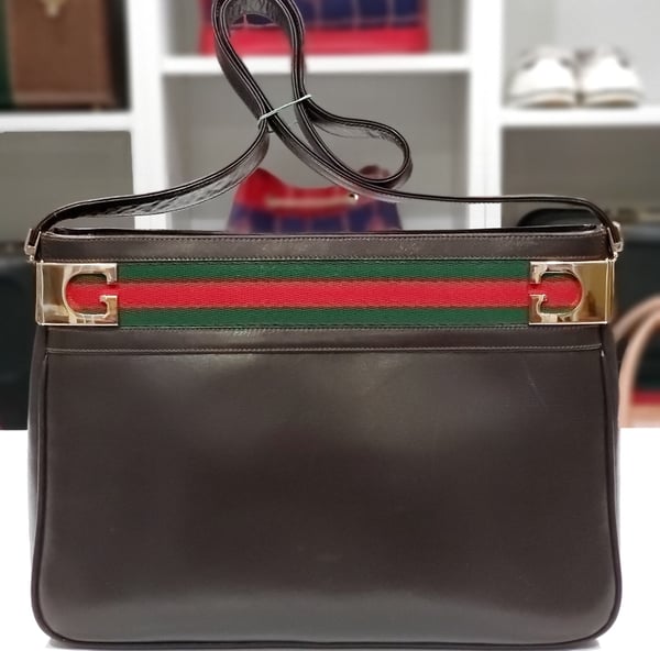 Image of Vtg. Gucci Brown Leather Shoulder Bag 