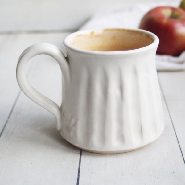 Image of Hand Carved White and Gold Stoneware Mug, Unique Pottery Mug, Made in USA