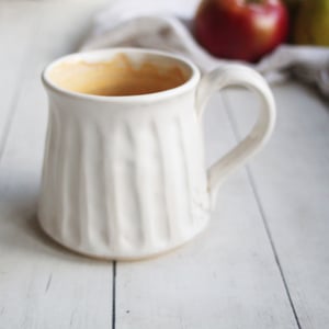 Image of Hand Carved White and Gold Stoneware Mug, Unique Pottery Mug, Made in USA