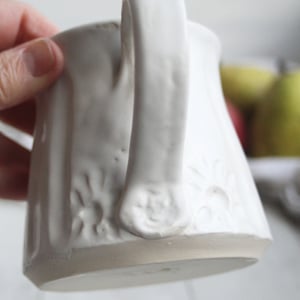 Image of Hand Carved White and Gold Stoneware Mug, Unique Pottery Mug, Made in USA