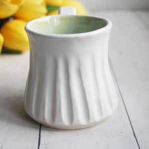 Image of Hand Carved White and Green Stoneware Mug, Unique Pottery Mug, Made in USA