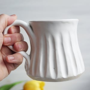 Image of Hand Carved White and Green Stoneware Mug, Unique Pottery Mug, Made in USA