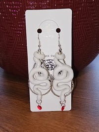 Image 2 of White/Silver Snake Earrings