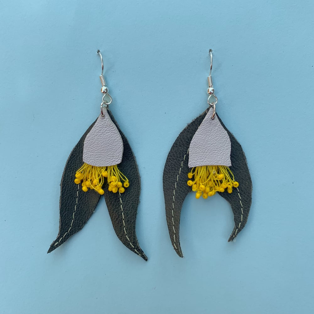 Image of Lemon Flowered Gum Earrings - Recycled Leather