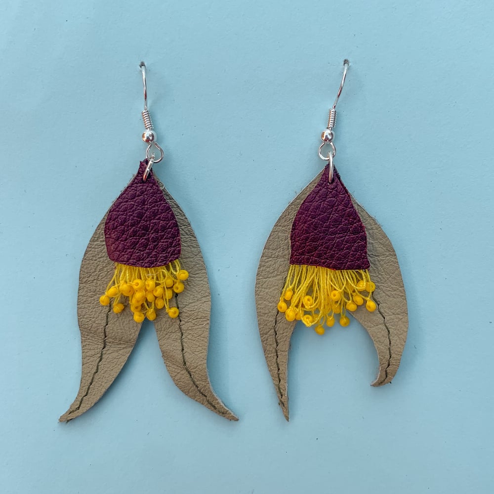 Image of Eucalyptus  Woodwardii Earrings - Recycled Leather