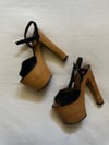 early 1970s Italian wood and suede sky high platform sandals