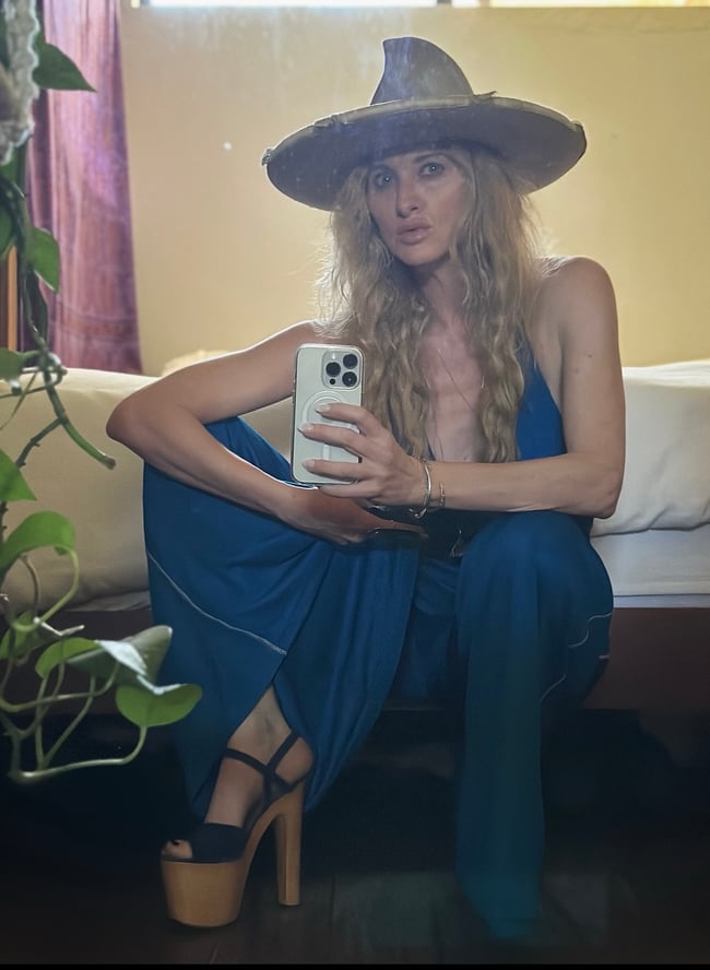 early 1970s Italian wood and suede sky high platform sandals