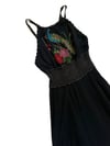 early 1970s hand embroidered and crochet black gauze sundress