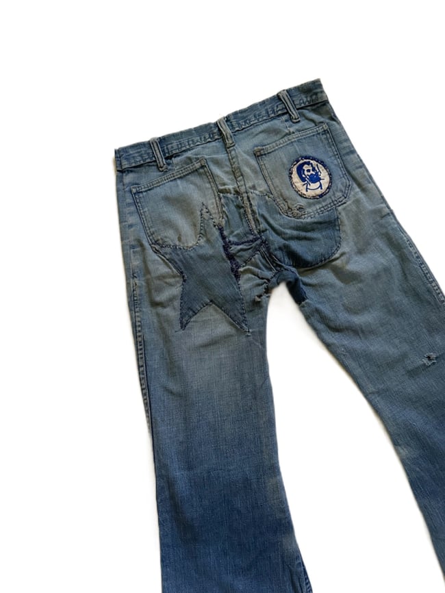 late 1960s Zig-Zag Rolling papers hand-patchworked denim