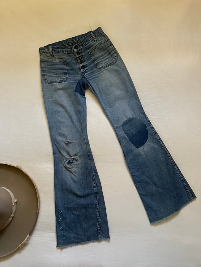 late 1960s Zig-Zag Rolling papers hand-patchworked denim