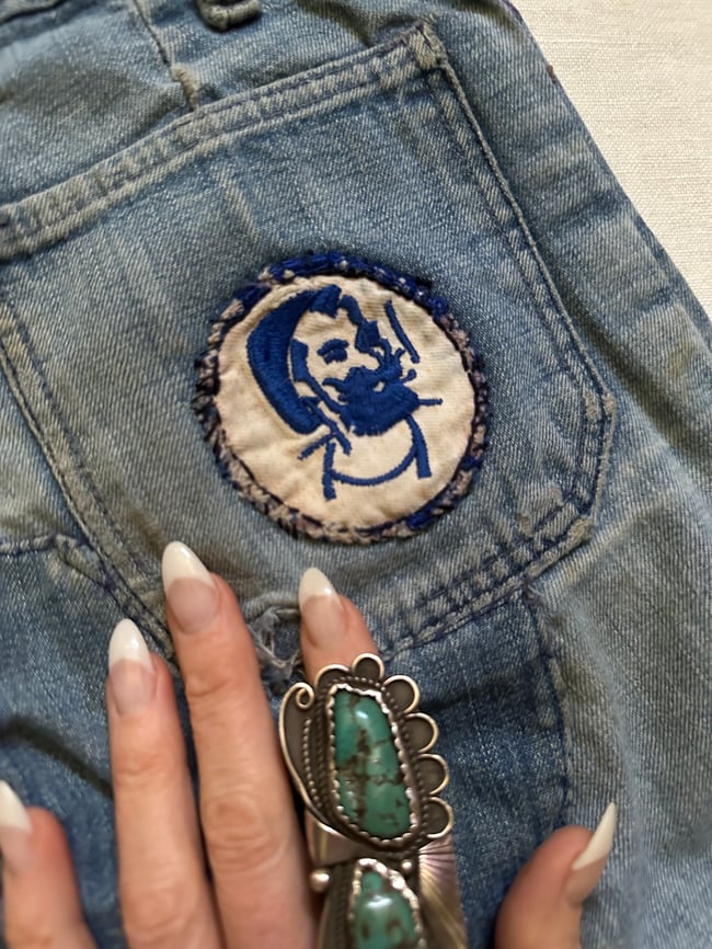 late 1960s Zig-Zag Rolling papers hand-patchworked denim