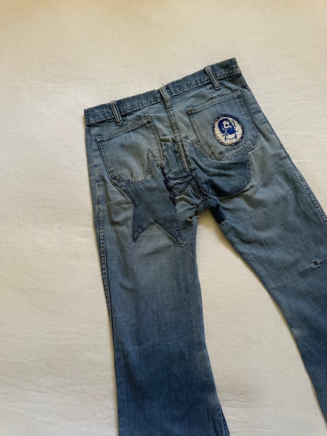 late 1960s Zig-Zag Rolling papers hand-patchworked denim