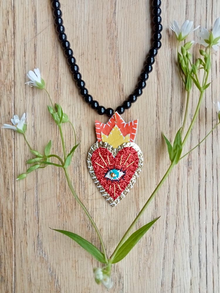 Image of Flaming Heart Bead Necklace