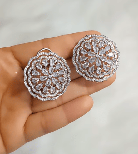 Abha Pure Silver Handcrafted Earrings with Moissanite Polki – WeaverStory