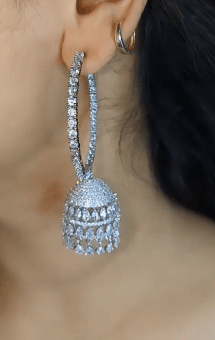 Apara Dangling Latest Pink and White colour With pearl drop Ring Jhumka  Earrings | Apara Fashions - For who you are | Fashion Jewelry for the  discerning.