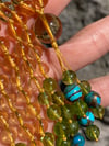 Citrine Peridot Kingman Turquoise Mala, Citrine 108 Bead Hand Knotted Gemstone Mala