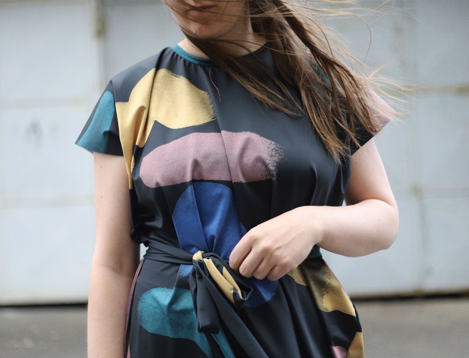 Image of BLACK DRESS WITH COLOR STROKES