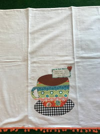 Image 4 of Flour Sack Tea Towel, Pieced Cup and Saucer, Orange, Green, Blue, Black