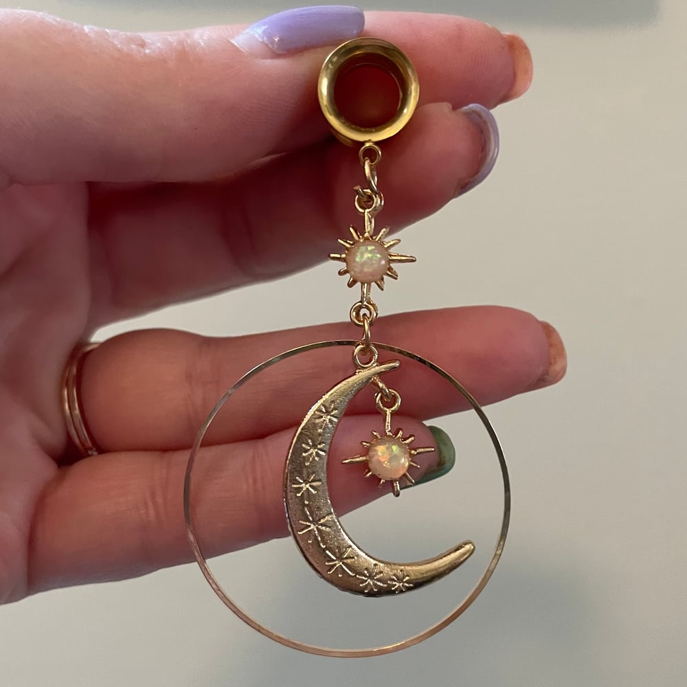 Image of Gold Moon Opal Tunnel Dangles (sizes 4g-1”)