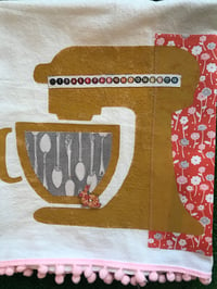 Image 2 of Flour Sack Towel, Mustard Mixer Stencil, Peach and Gray Fabric