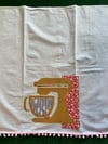 Flour Sack Towel, Mustard Mixer Stencil, Peach and Gray Fabric