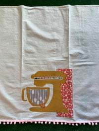 Image 3 of Flour Sack Towel, Mustard Mixer Stencil, Peach and Gray Fabric
