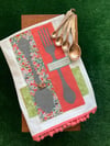 Flour Sack Towel, Stenciled Fork & Spoon, Multi Color, Pinks, Greens