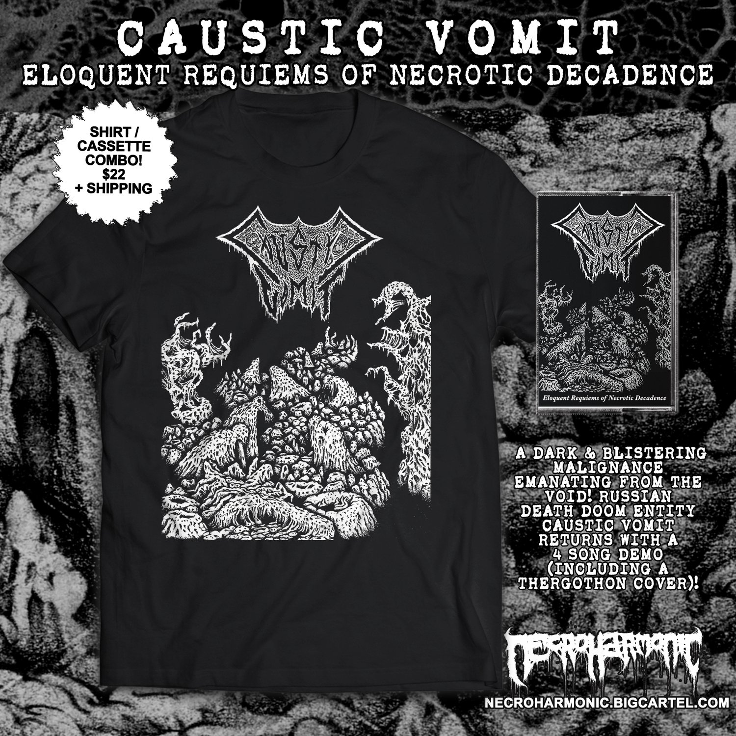 Image of Caustic Vomit  - T shirt + Cassette Tape Combo 