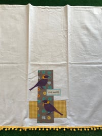 Image 4 of Flour Sack Towel, Purple Bird Stencil with Gray and Gold Fabric