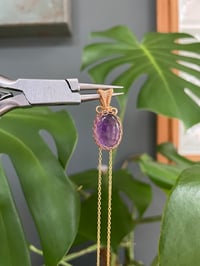 Image 2 of Gold Amethyst Oval Crystal Necklace