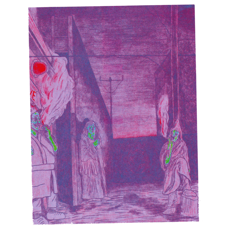 Image of goblins smoking at sunset (print)