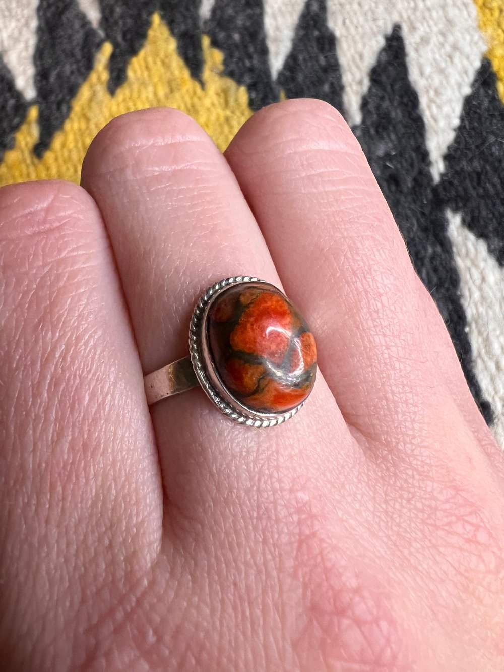 Sterling Red Spotted Stone Ring (10)