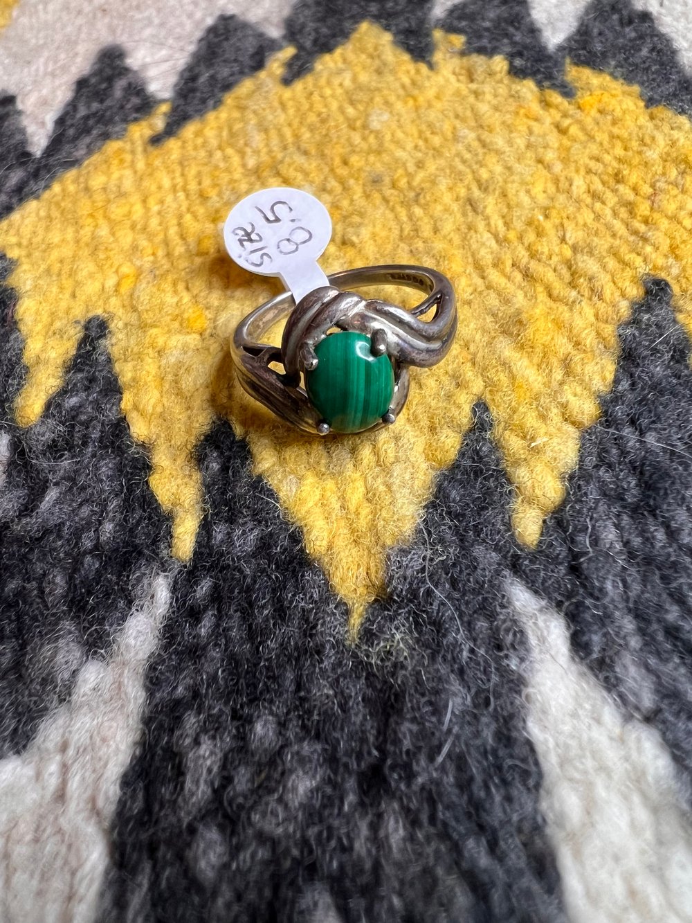 Sterling and Malachite Deco Ring (8.5)
