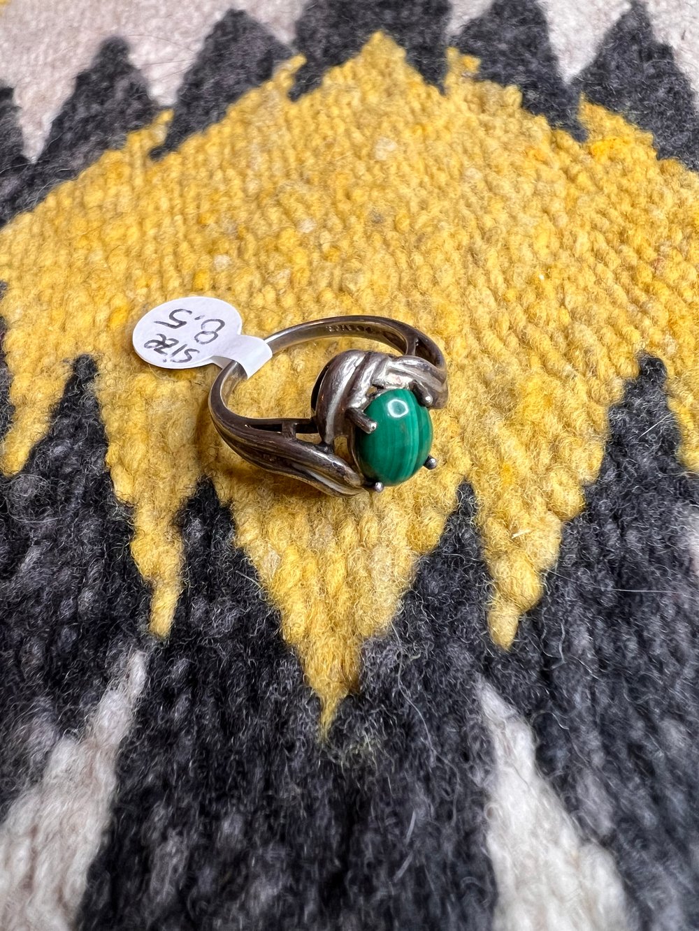 Sterling and Malachite Deco Ring (8.5)