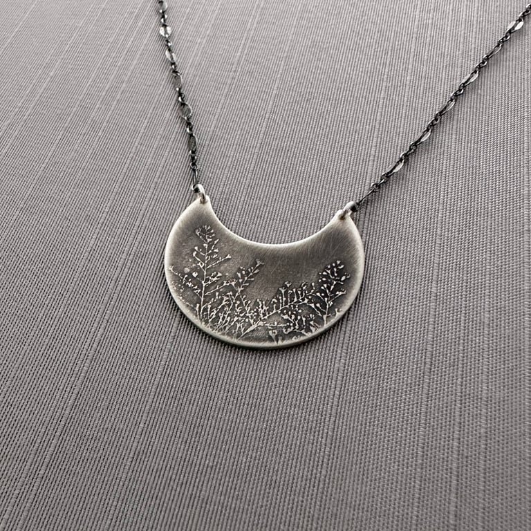 Sterling Silver Prairie Flower Crescent Necklace
