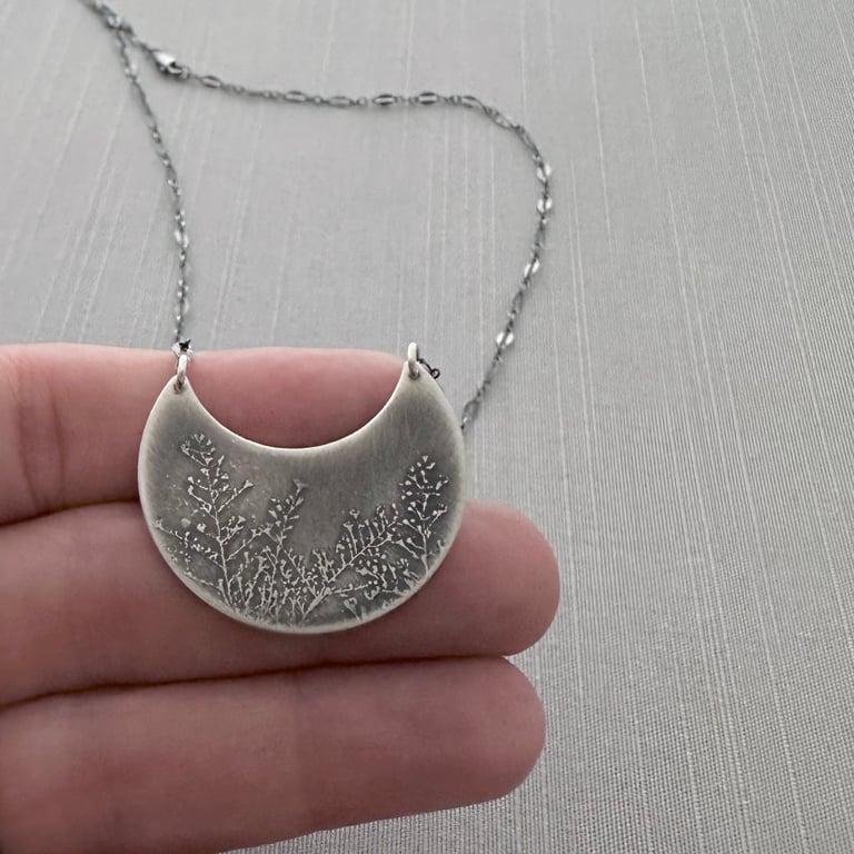 Sterling Silver Prairie Flower Crescent Necklace Image 3