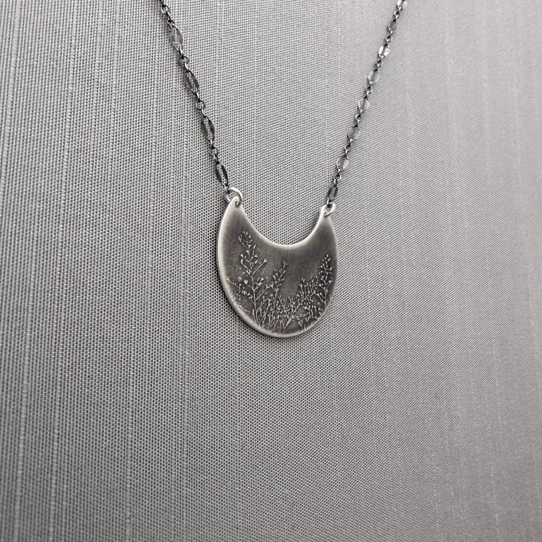 Sterling Silver Prairie Flower Crescent Necklace Image 2