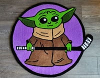 Image 1 of Baby Yoda Hockey Handmade Rug (Purple)