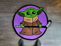 Image 2 of Baby Yoda Hockey Handmade Rug (Purple)