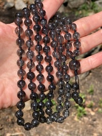 Image 4 of Black Rutilated Crystal Quartz Mala, Black Rutile in Quartz 108 Bead Gemstone Mala