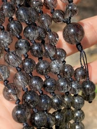 Image 3 of Black Rutilated Crystal Quartz Mala, Black Rutile in Quartz 108 Bead Gemstone Mala