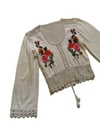 1960s crochet gauze blouse with hand embroidered flowers