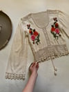 1960s crochet gauze blouse with hand embroidered flowers